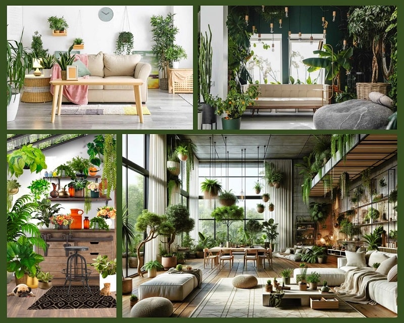 Collage photo for indoor hanging plants